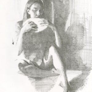 Caoimhe Dalton, Sadhbh eats mock bread, Stone lithograph on paper, 39.5 x 29.5cm