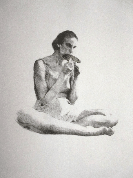 Eat the bread, Lithograph with metal leaf, 43 x 34 cm
