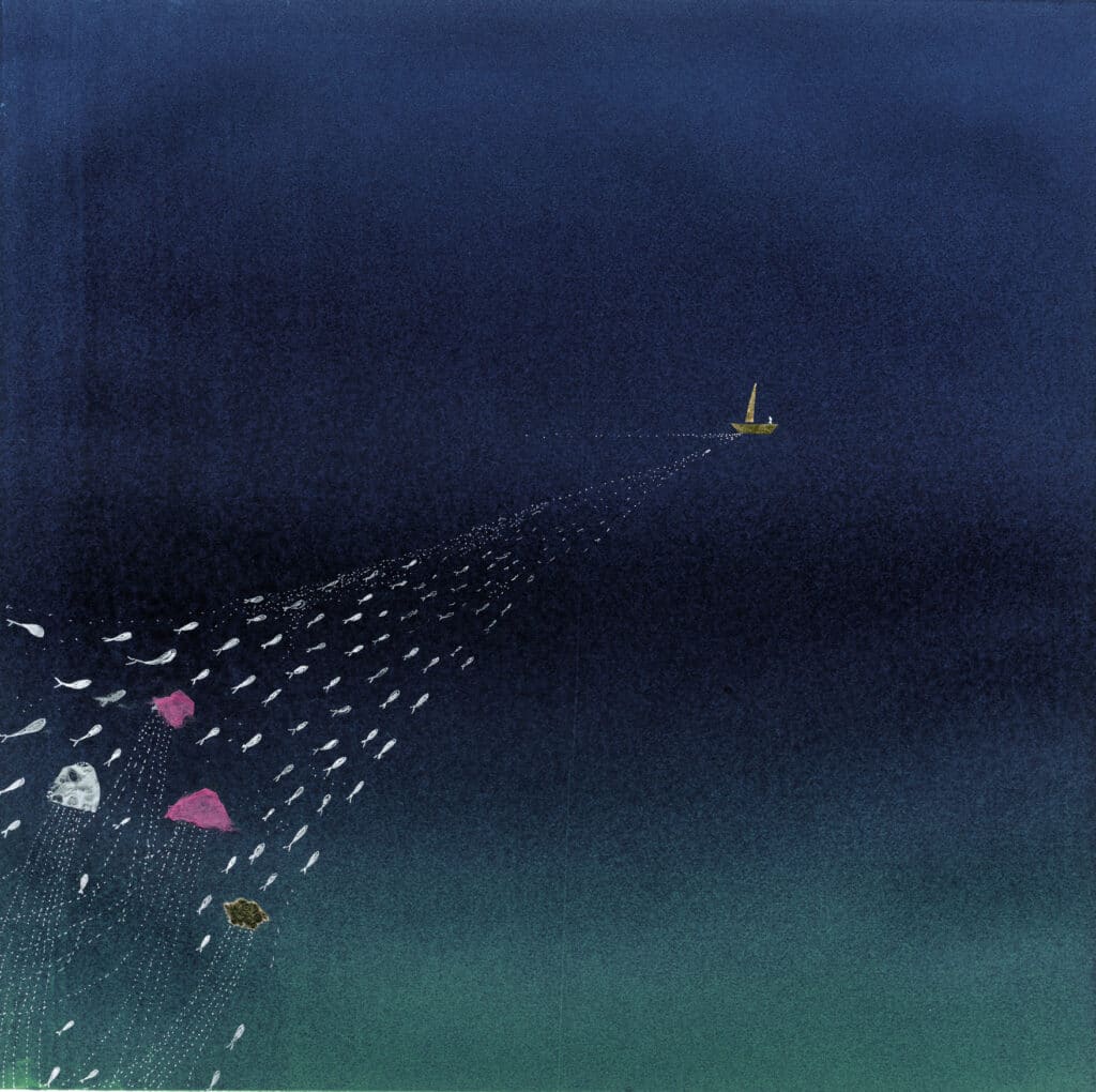 Ann Kenny, Into the blue, Monotype with collage, 305 x 307cm, €280