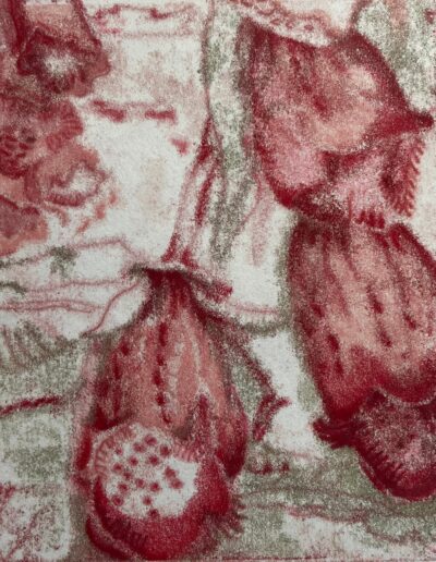 Liza Kelly, Foxgloves II, Multi plate monotype on paper, 10 x 8cm