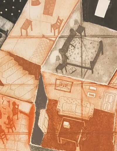 Liza Kelly, Interior 2024 (Red Variation), Collagraph and Tetra Pak drypoint on paper, 30 x 30cm