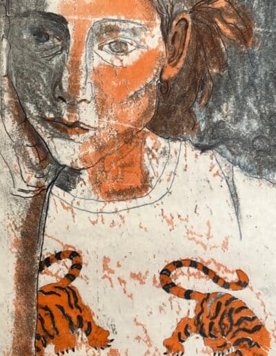 Liza Kelly, Woman in a Tiger T-Shirt (Self-Portrait),