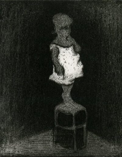 Caoimhe Dalton, The bod chair, Etching and spitbite on paper, 14 x 11cm