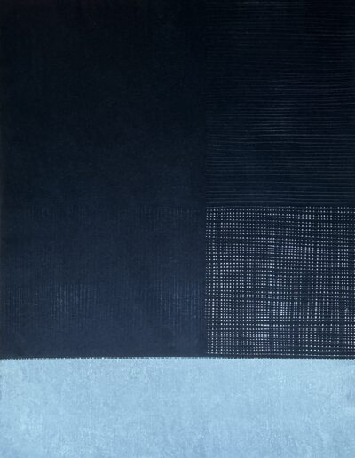 Ann Kavanagh, Blue Grid, Woodblock on Japanese paper, 65cm x 49cm